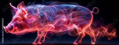 Fractal piglet dreams: an adorable tranasparent glowing piglet emerges from fractal art, evoking a sense of wonder and imagination.
