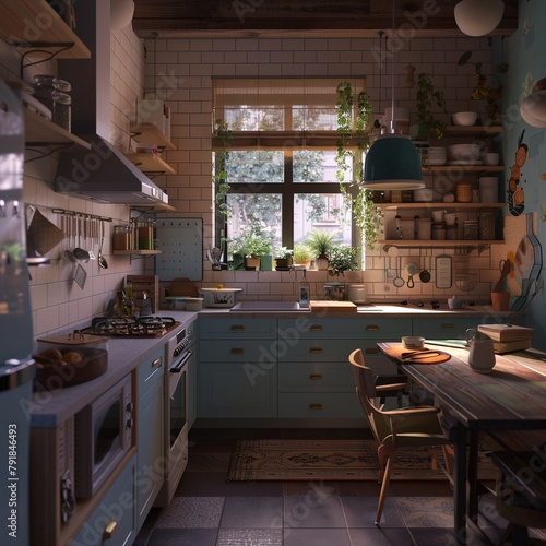 Una encantadora imagen de una sumamente acogedora cocina rústica de ladrillo