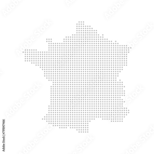 シンプルでおしゃれなフランスの形の地図 - グレーのひし形で描いたデフォルメしたシルエットのマップ 