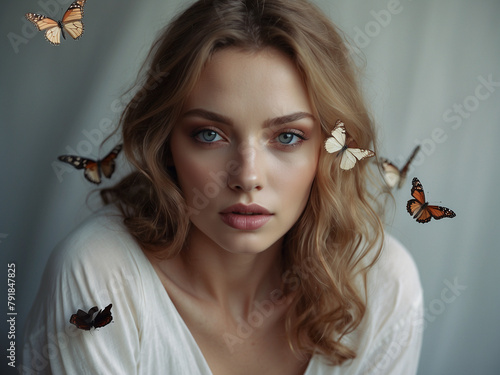 portrait of a girl with a butterfly photo