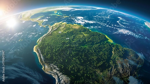 Fototapeta Naklejka Na Ścianę i Meble -  highly detailed satellite view of earth south america and amazon rainforest global perspective 3d illustration