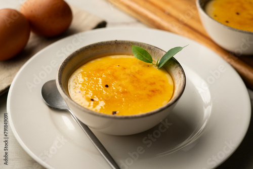Fotografie Catalan cream or burnt cream is a type of pastry cream or custard with a crunchy crust made of caramelized sugar