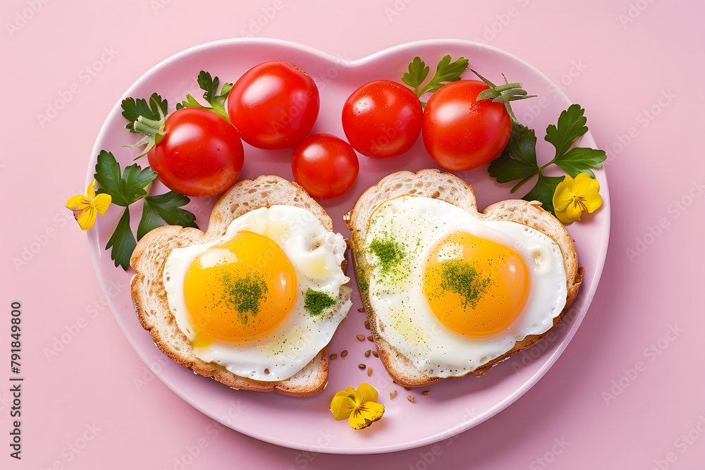 Heart shaped healthy breakfast made with love to celebrate Mother's Valentines's Woman's day. Heart shaped healthy breakfast made with love to celebrate Mother's Valentines's Woman's day.