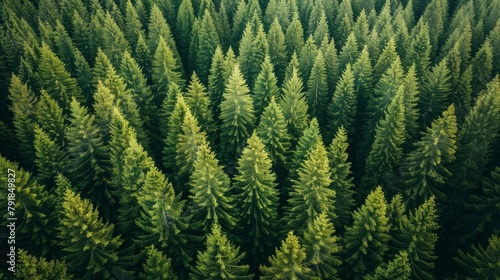 Aerial view of a dense forest with tall trees forming a green natural background.