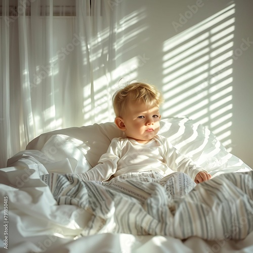 The baby is bored in bed