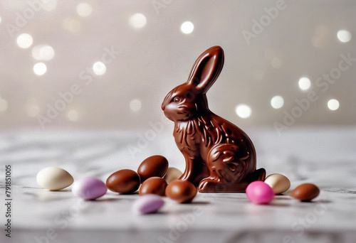 'Easter chocolate background white bunny Candy Rabbit Animal Decorative Beauty April Spring Eastern Food Party Concept ColorChocolate Bunny Easter Candy Isolated Rabbit White Background Animal' photo