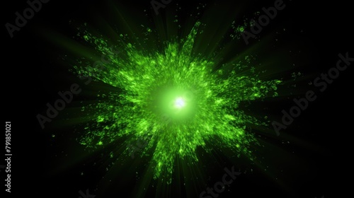 Green Cosmic Explosion with Radiant Light Beams in Space