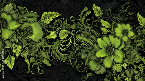 Elegant Floral Pattern with Green and Black Design for Background or Wallpaper