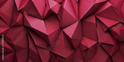 Long panoramic dark red abstract background banner with 3D geometric triangular gradient shapes for website, business, or print design template. Metallic metal paper pattern illustration wall.