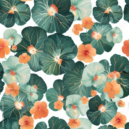 Tropical Hibiscus and Palmetto Leaves Pattern Design