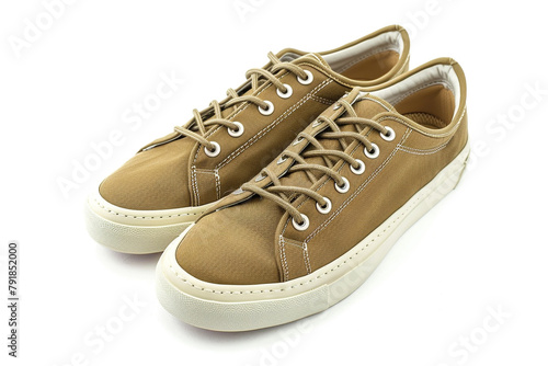 A pair of comfortable and trendy canvas sneakers, perfect for a casual and laid-back summer men's outfit isolated on solid white background.