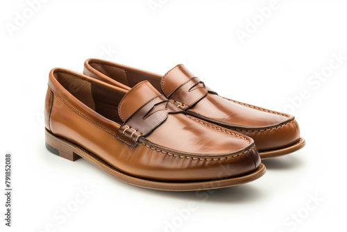 A pair of comfortable and versatile loafers, combining style and ease for a smart-casual summer men's look isolated on solid white background.