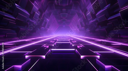 3d rendering of purple and black abstract geometric background. Scene for advertising, technology, showcase, banner, game, sport, cosmetic, business, metaverse. Sci-Fi Illustration. Product display