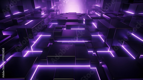 3d rendering of purple and black abstract geometric background. Scene for advertising, technology, showcase, banner, game, sport, cosmetic, business, metaverse. Sci-Fi Illustration. Product display
