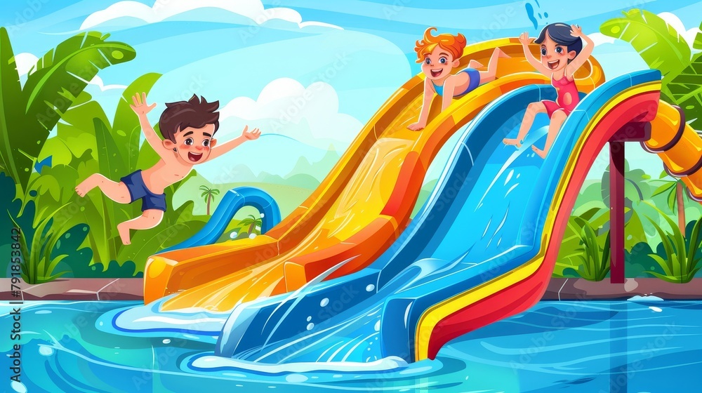 An inflatable ring amusement ride and plastic pipeline in a public ...