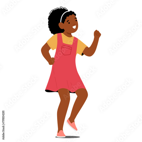 Young Black Girl In Red Sundress Dashes Swiftly, Her Curls Bouncing Joyfully As Her Feet Patter Against The Ground