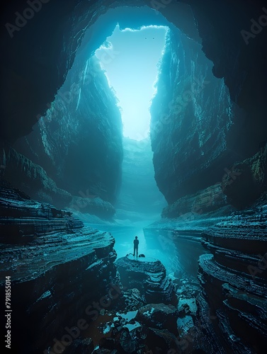 Mystical Underwater Cave in Rugged Natural Landscapes