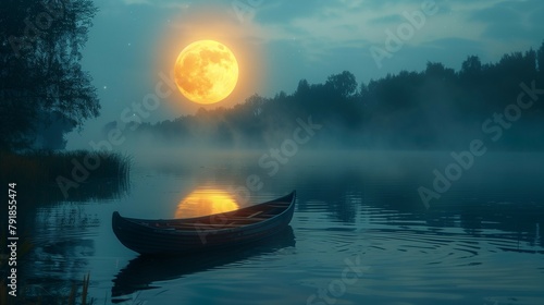 Serene Lake under Moonlight, generative ai
