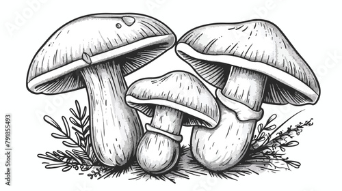 Outlined drawing of birch bolete mushrooms. 