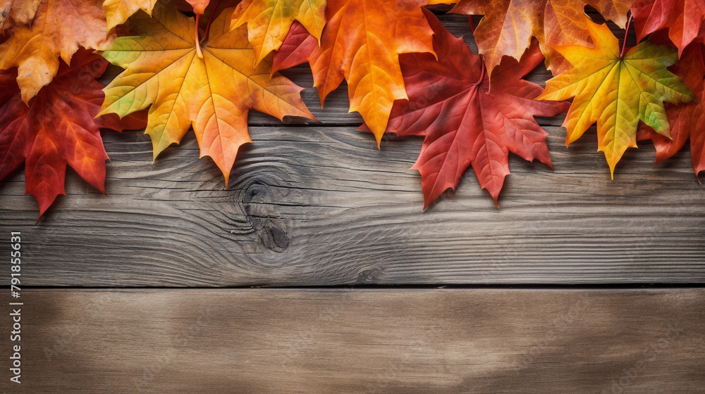 fall maples leaves border on an old wood background сreated with Generative Ai fall maples leaves border on an old wood background сreated with Generative Ai