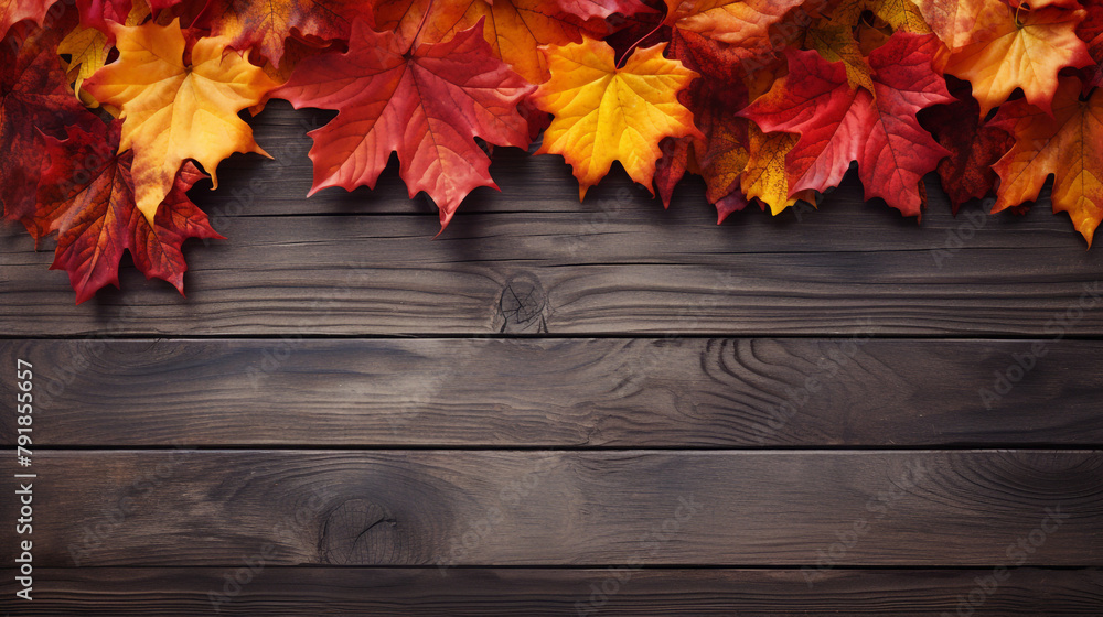 fall maples leaves border on an old wood background сreated with Generative Ai fall maples leaves border on an old wood background сreated with Generative Ai