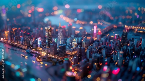 Fototapeta Naklejka Na Ścianę i Meble -  Glowing bokeh lights over city at night