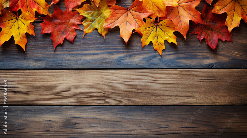 fall maples leaves border on an old wood background сreated with Generative Ai fall maples leaves border on an old wood background сreated with Generative Ai
