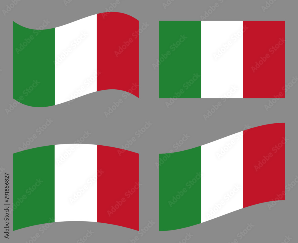 Fototapeta premium Set of Italy flag icons vector illustration. Italian flags collection on isolated background.