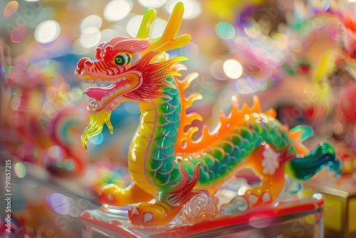 a vibrant candy dragon set on a background of hazy depth