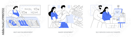 Supermarket departments isolated cartoon vector illustrations se