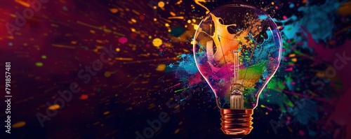 A vibrant light bulb with colorful splashes of paint, symbolizing creativity and innovation in digital marketing