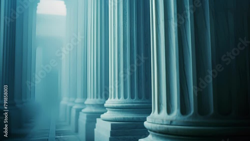 Hazy Halls of Justice A blurred and muted backdrop of regal columns that transport the viewer to a timeless realm of law and order. .