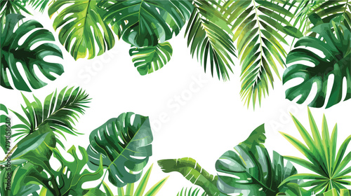 Square backdrop or background with green palm and mon
