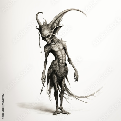 Black and White Illustration of an Imp on a White Background