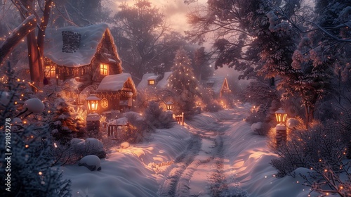 Fairy-Tale Cottage in the Snow, generative ai