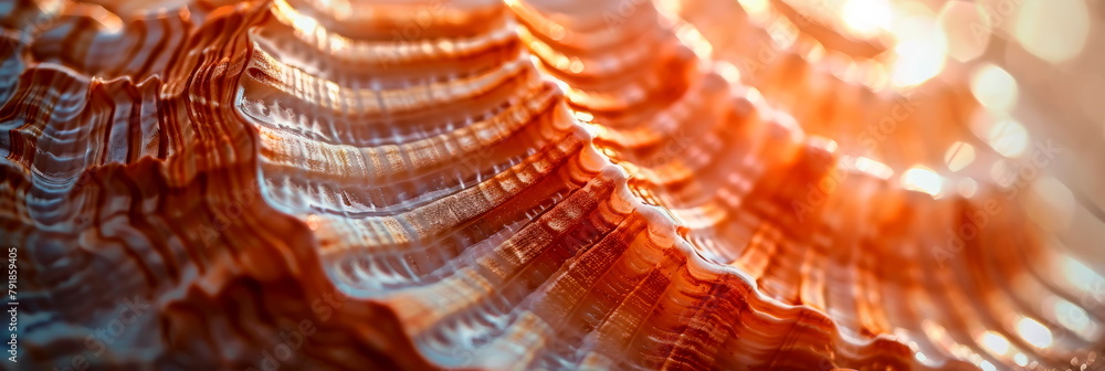 Detailed of a textured seashell, highlighting the intricate patterns and ridges of the shell's surface. Generative AI Detailed of a textured seashell, highlighting the intricate patterns and ridges of the shell's surface. Generative AI
