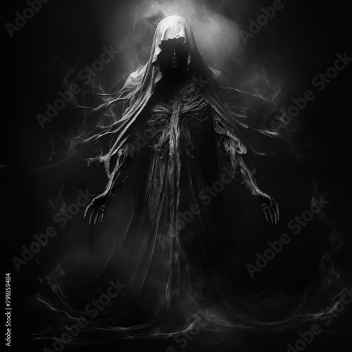 Black and White Illustration of a Wraith on a Black Background