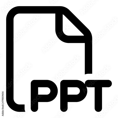 PPT file format icon in outline style. Simple document extension vector — pixel-perfect icon.