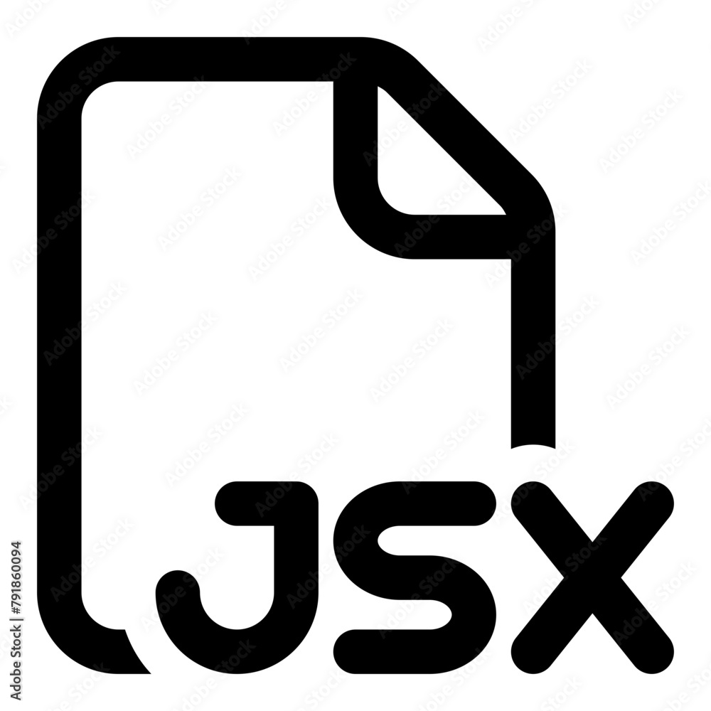 JSX file format icon in outline style. Simple document extension vector — pixel-perfect icon. JSX file format icon in outline style. Simple document extension vector — pixel-perfect icon.