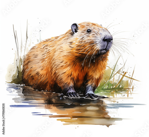 Beaver on white background