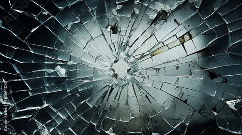 broken glass texture with bullet hole сreated with Generative Ai
