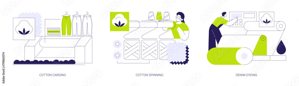 Denim manufacturing abstract concept vector illustrations. Denim manufacturing abstract concept vector illustrations.