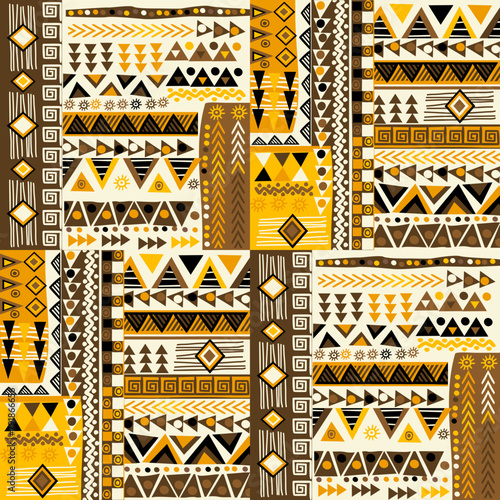 Ethnic motifs in doodle style seamless pattern