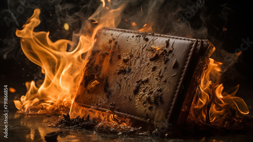 a leather wallet on fire сreated with Generative Ai