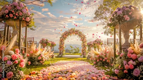 Wedding Outdoor Layout Scene Photography With Pictures Photo Background, Crystal decorations for the wedding ceremony luxurious decor Beautiful arch decorated with transparent beads  photo