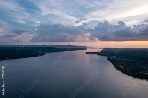 Vanuatu, Espiritu Santo Island. Evening scene with clouds. Amazing photo from height drone flight.. photo