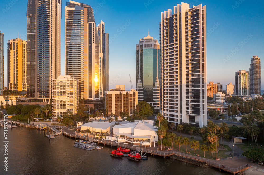 Obraz premium Modern skyscrapers near ocean. Travel recreation. Surfers Paradise, Gold Coast, Queensland Australia