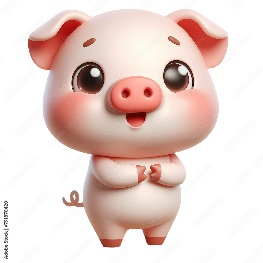 Excited 3d pig cartoon mascot isolated on transparent background Excited 3d pig cartoon mascot isolated on transparent background