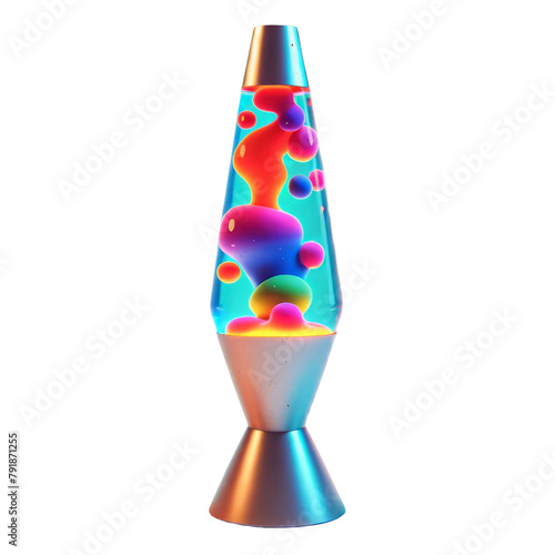 A colorful lava lamp with a blue and silver base, Clipart, 3d render, isolate on white background.