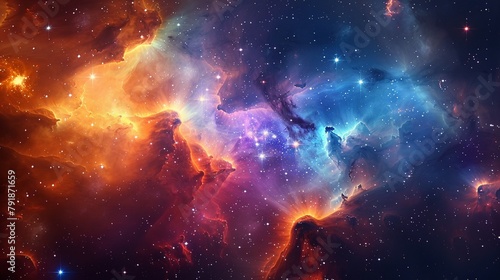 Stardust nebula, deep space colors, wide lens, vibrant for a cosmic wallpaper photo